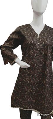 2 Pcs Women's Stitched Cotton Printed Shirt And Trouser