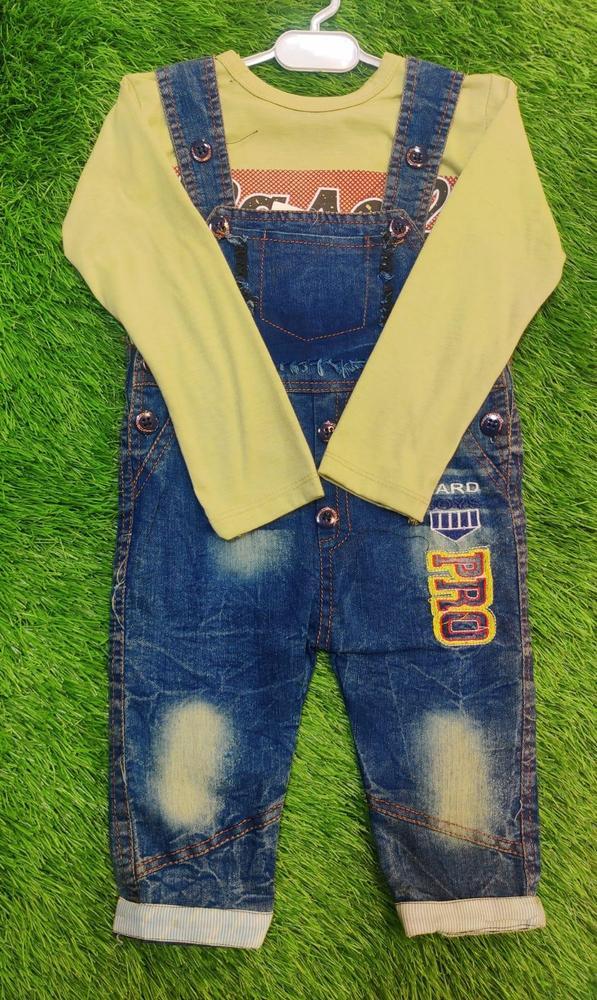 Baby Boy's Denim Printed Romper Set