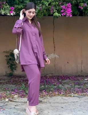 2 Pcs Women's Stitched Georgette Plain Shirt And Trouser