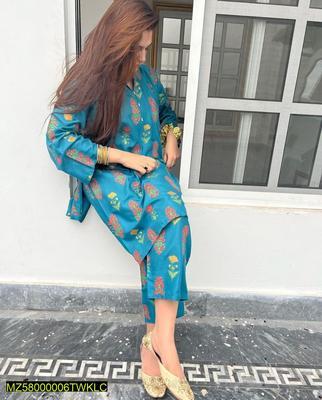 2 Pcs Women's Stitched Linen Printed Suit