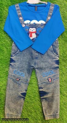 Baby Boy's Denim Printed Romper Set