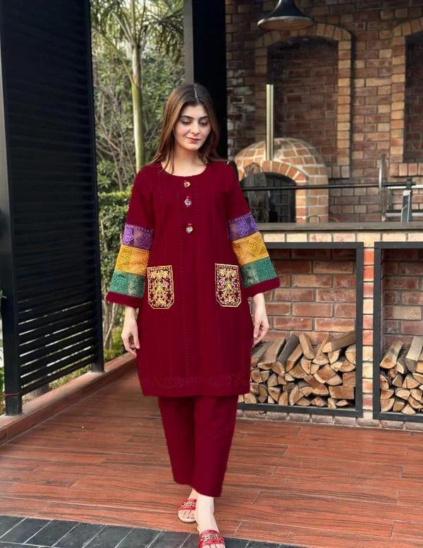 2 Pcs Women's Stitched Cotton Printed Shirt And Trouser