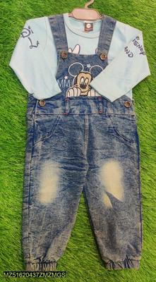 Baby Boy's Denim Printed Romper Set