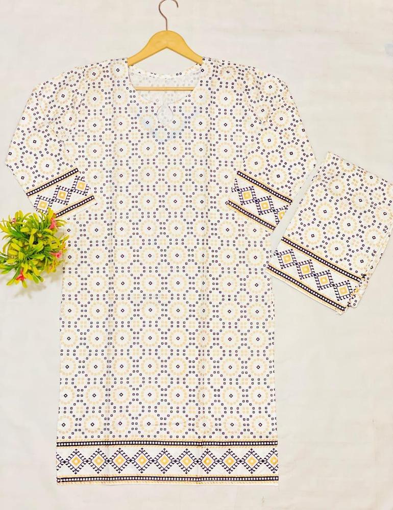 2 Pcs Women's Stitched Linen Printed Suit