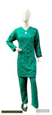 2 Pcs Women's Stitched Cotton Lawn Block Printed Shirt And Trouser