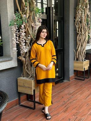 2 Pcs Women's Stitched Arabic Lawn Plain Suit