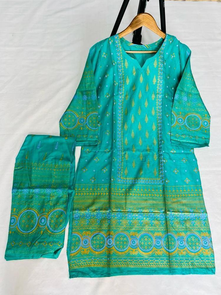 2 Pcs Women's Stitched Linen Printed Suit