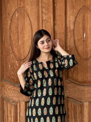 2 Pcs Women's Stitched Arabic Lawn Printed Shirt And Trouser - Black