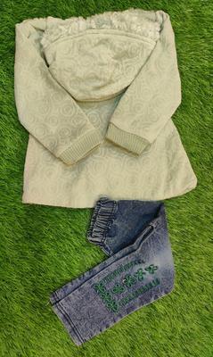 2 Pcs Girl's Velvet Printed Shirt And Jeans