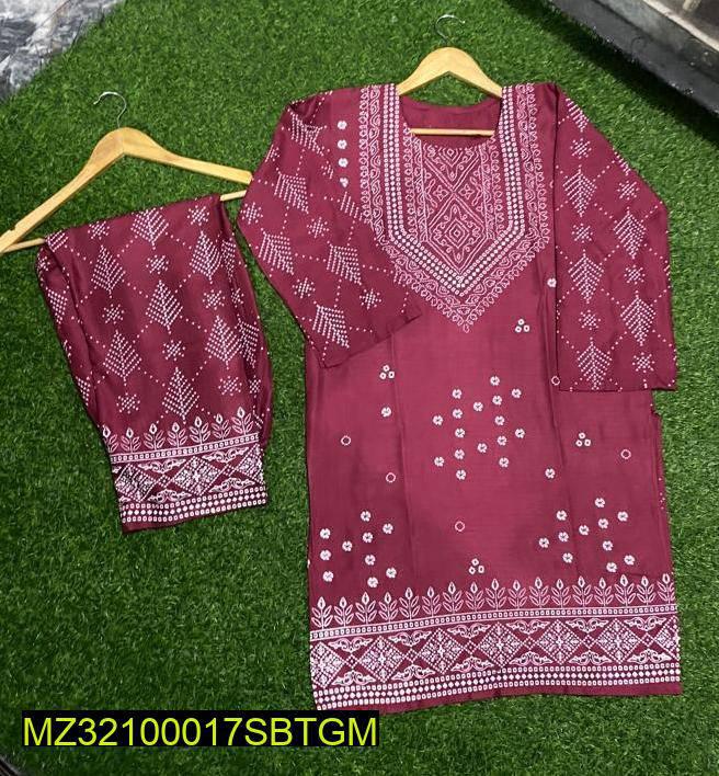 2 Pcs Linen Chunri Women Stitched Suit