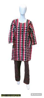 2 Pcs Women's Stitched Cotton Wool Printed Suit