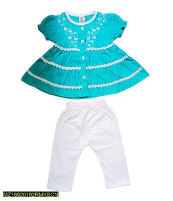 Baby Girl's Cotton Printed Frock And Trouser Set