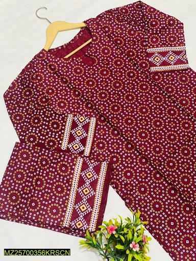 2 Pcs Women's Stitched Arabic Lawn Block Printed Suit