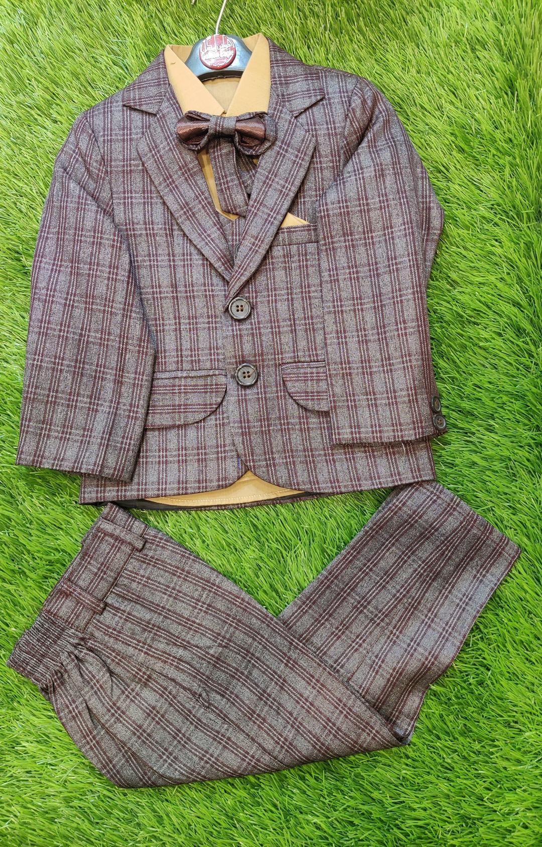 4 Pcs Boy's Stitched Cotton Plain Pant Coat