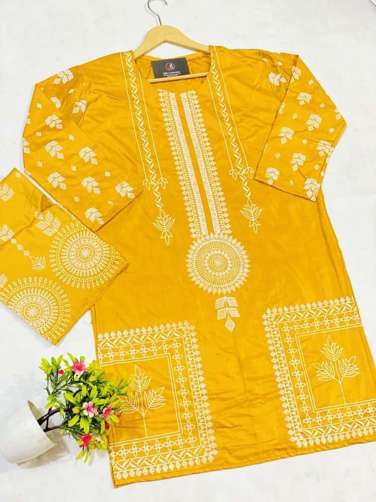 2 Pcs Women's Stitched Arabic Lawn Printed Suit