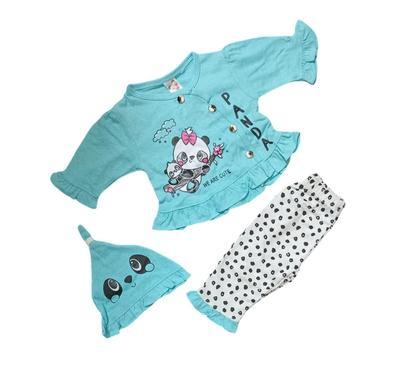 3Pcs Baby Girl Cotton Printed Frock And Trouser Set