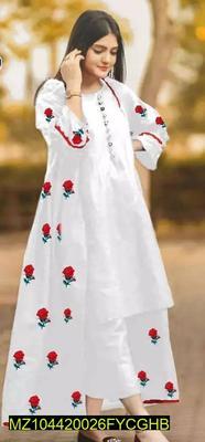 3 Pcs Women's Stitched Katan Silk Embroidered Gown Suit