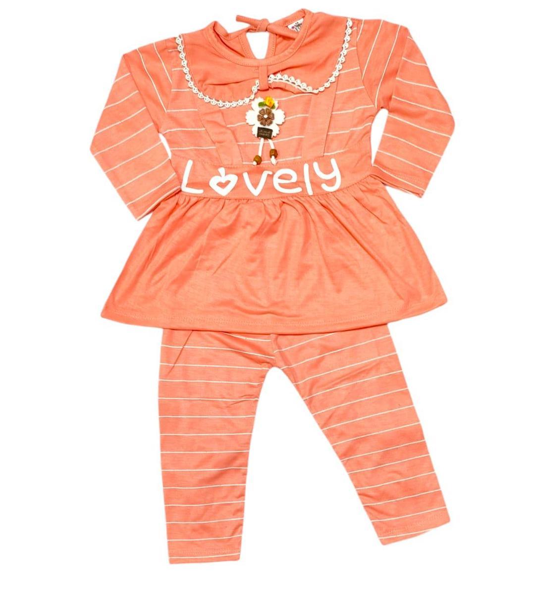 2 Pcs Baby Girl Jersey frock With Trouser