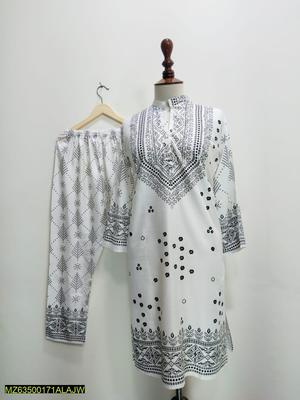 2 Pcs Women's Stitched Lawn Printed Suit