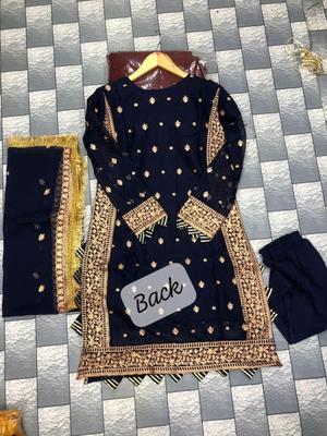 3 Pcs Women's Stitched Chiffon Embroidered Suit