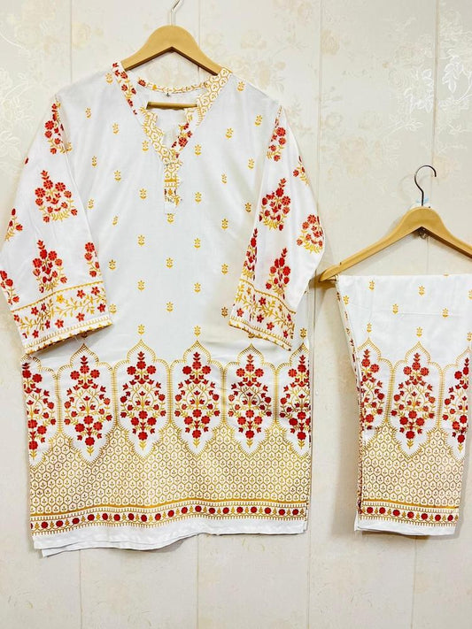 2 Pcs Women's Stitched Lawn Printed Suit