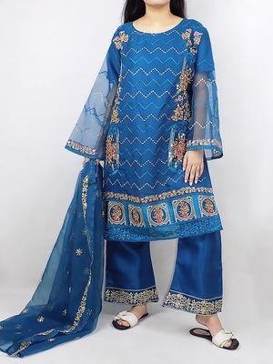 3 Pcs Women's Stitched Organza Embroidered Suit