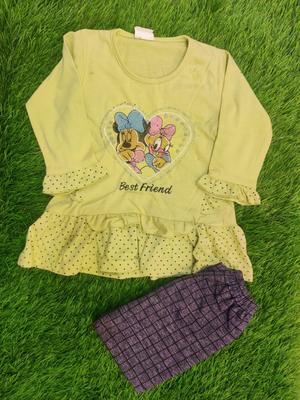 2 Pcs Girl's Blended Printed Shirt & Pants Set