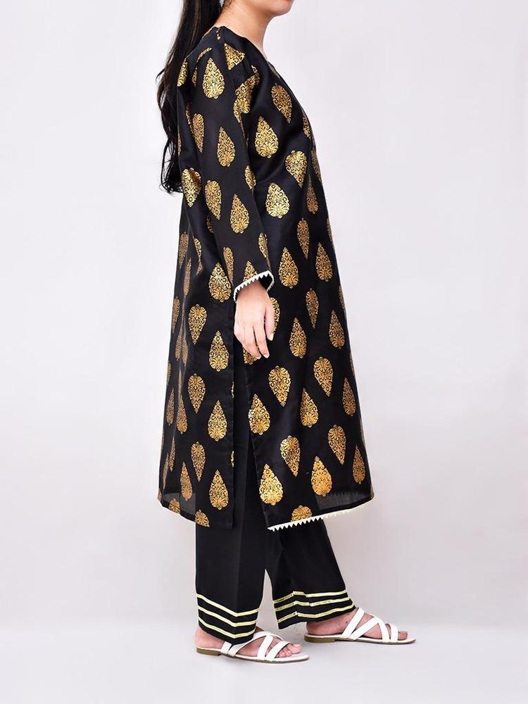 2 Pcs Women's Stitched Silk Printed Suit