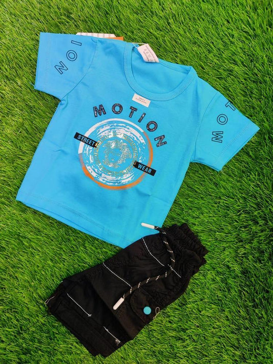 Baby Boy's Blended Printed T-Shirt And Knicker Set