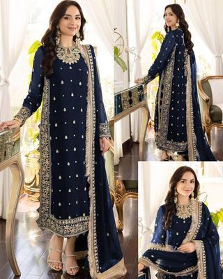 3 Pcs Women's Stitched Crinkle Chiffon Embroidered Suit