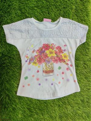 Girl's Stitched Blended Printed T-Shirt