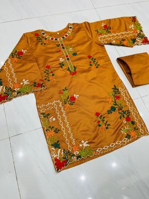 2 Pcs Women's Stitched Khaadi Net Embroidered Shirt And Trouser