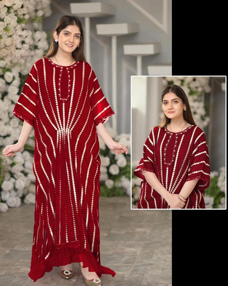 3 Pcs Women's Stitched Chiffon Sequins Embroidered Kaftan