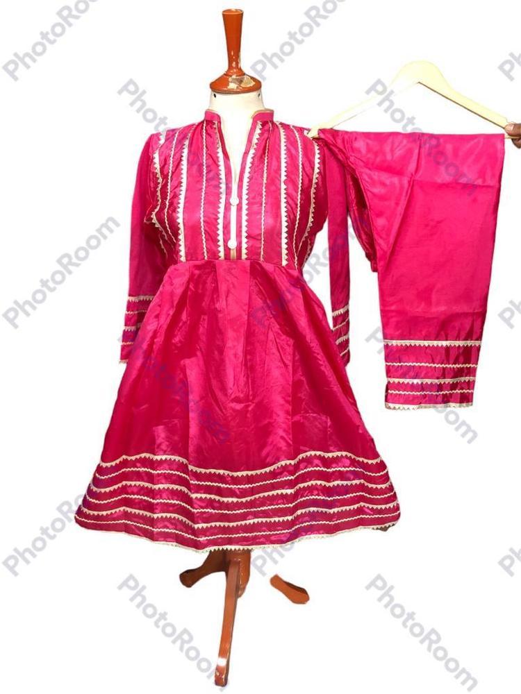 2 Pcs Women's Stitched Silk Plain Frock