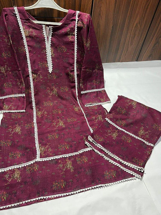 2 Pcs Women's Stitched Dhanak Printed Suit