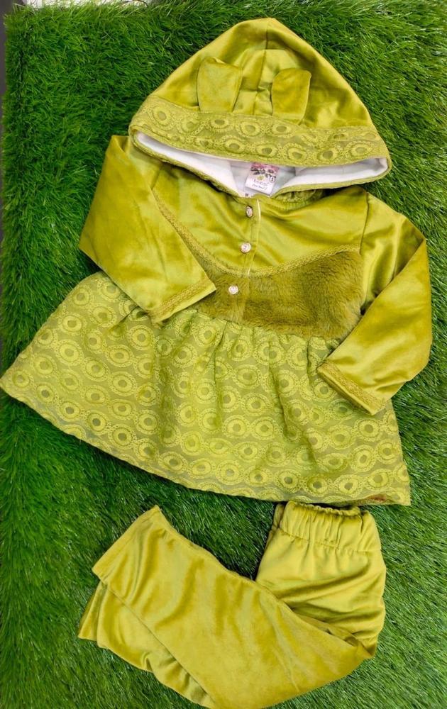 2 Pcs Girl's Stitched Velvet Plain Suit