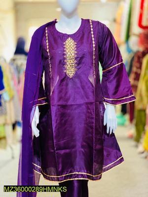 3 Pcs Women's Stitched Fancy Silk Embroidered Suit