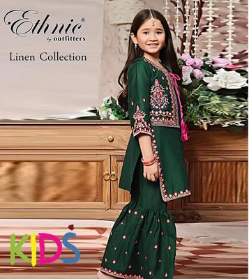 2 Pcs Girl's Linen Embroidered Unstitched Suit