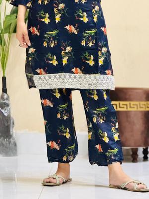 2 Pcs Women's Stitched Lawn Embroidered Shirt And Trouser