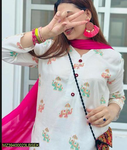 2 Pcs Women's Stitched Linen Printed Suit