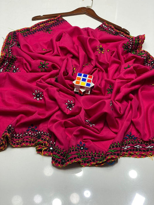 Women's Swiss Embroidered Border Shawl