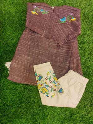 2 Pcs Girl's Cotton Lawn Embroidered Shirt And Trouser Suit