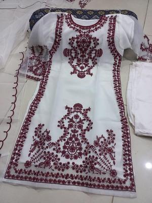 3 Pcs Women's Stitched Organza Embroidered Suit