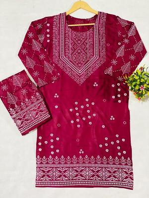 2 Pcs Women's Stitched Linen Printed Suit