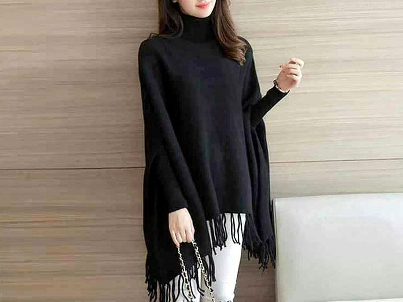 Women's Fleece Plain Poncho Cape Shawl