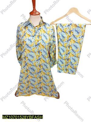 2 Pcs Women's Stitched Linen Printed Suit