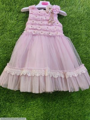 1 Pc Girl's Stitched Net Embroidered Frock