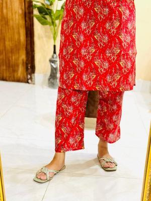 2 Pcs Women's Stitched Lawn Embroidered Shirt And Trouser