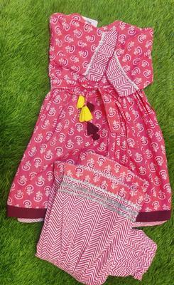 2 Pcs Girl's Cotton Lawn Plain Shirt And Trouser Suit