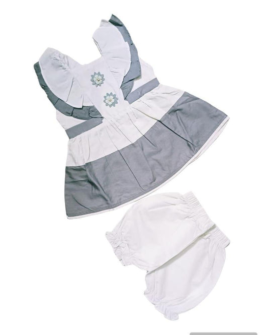 Baby Girl's Cotton Plain Frock And Shorts Set